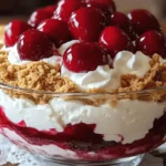 Cherry cheesecake fluff in glass bowl