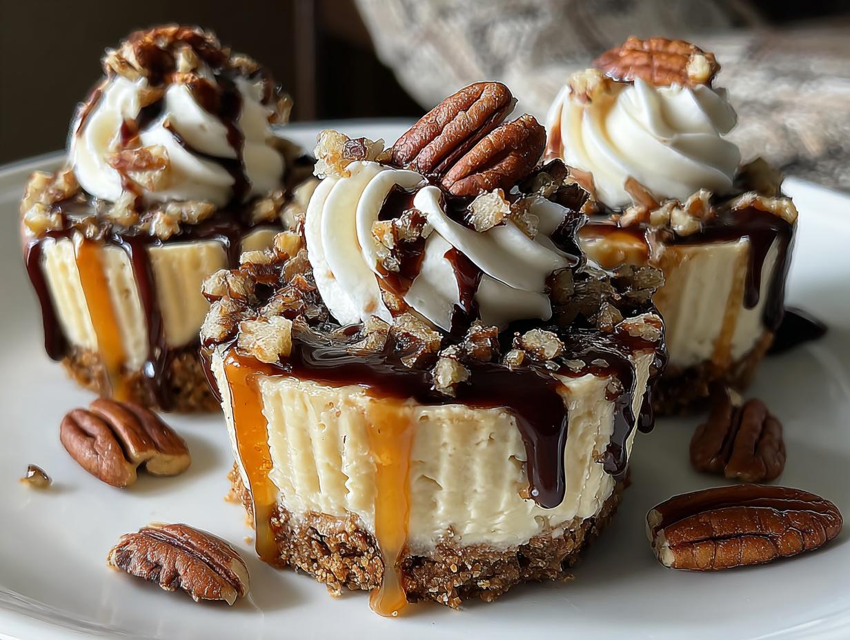 Irresistible Turtle Mini Cheesecakes with 3 Decadent Layers